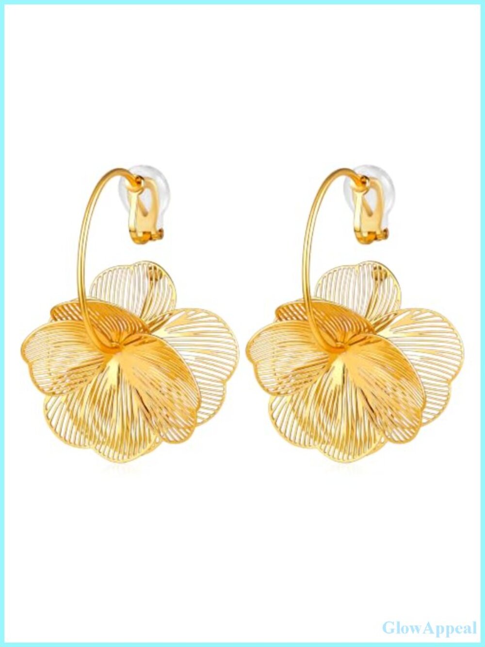 Floral Dangle Clip-On Earrings Women 14K Gold Plated Hypoallergenic Non Pierced
